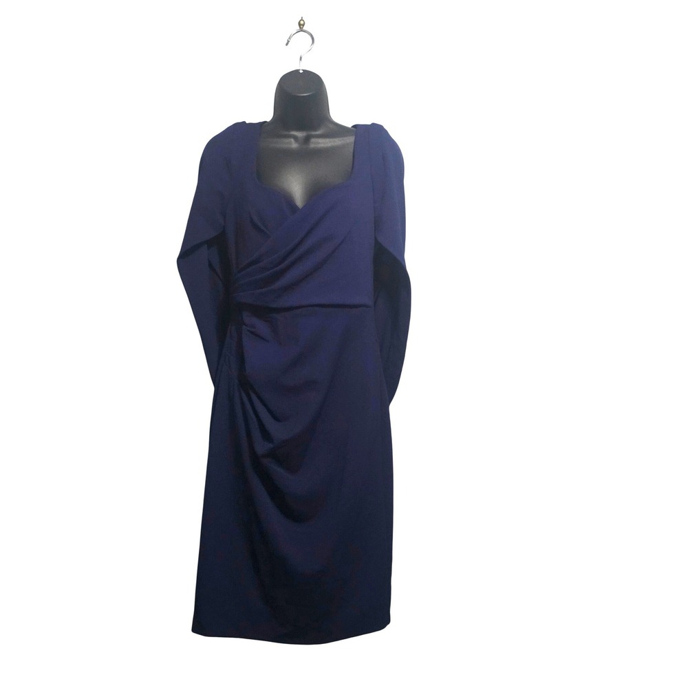 Betsy & Adam Womens Navy Blue Cape Back Draped Cocktail Sheath Dress Size 6